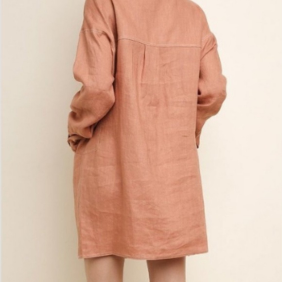 Linen Mandarin Collar Tunic Dress - Picture 3 of 3